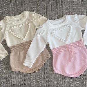 Babygirl Heart Knitted Romper, lovely romper for baby girl, outfit for girl